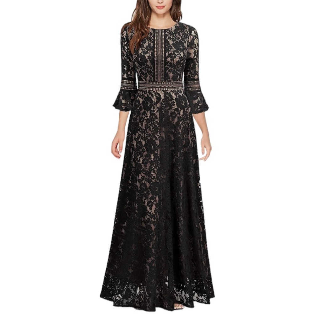 Miss May Lace Overlay Flutter Sleeve Maxi Dress